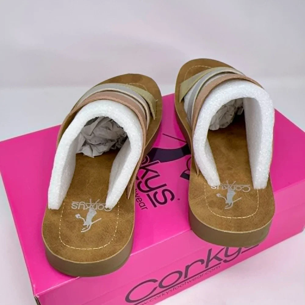 Corkys Dafne Sandals Women's Size 6 Mixed Metallic Slip On Comfort Footbed Strap